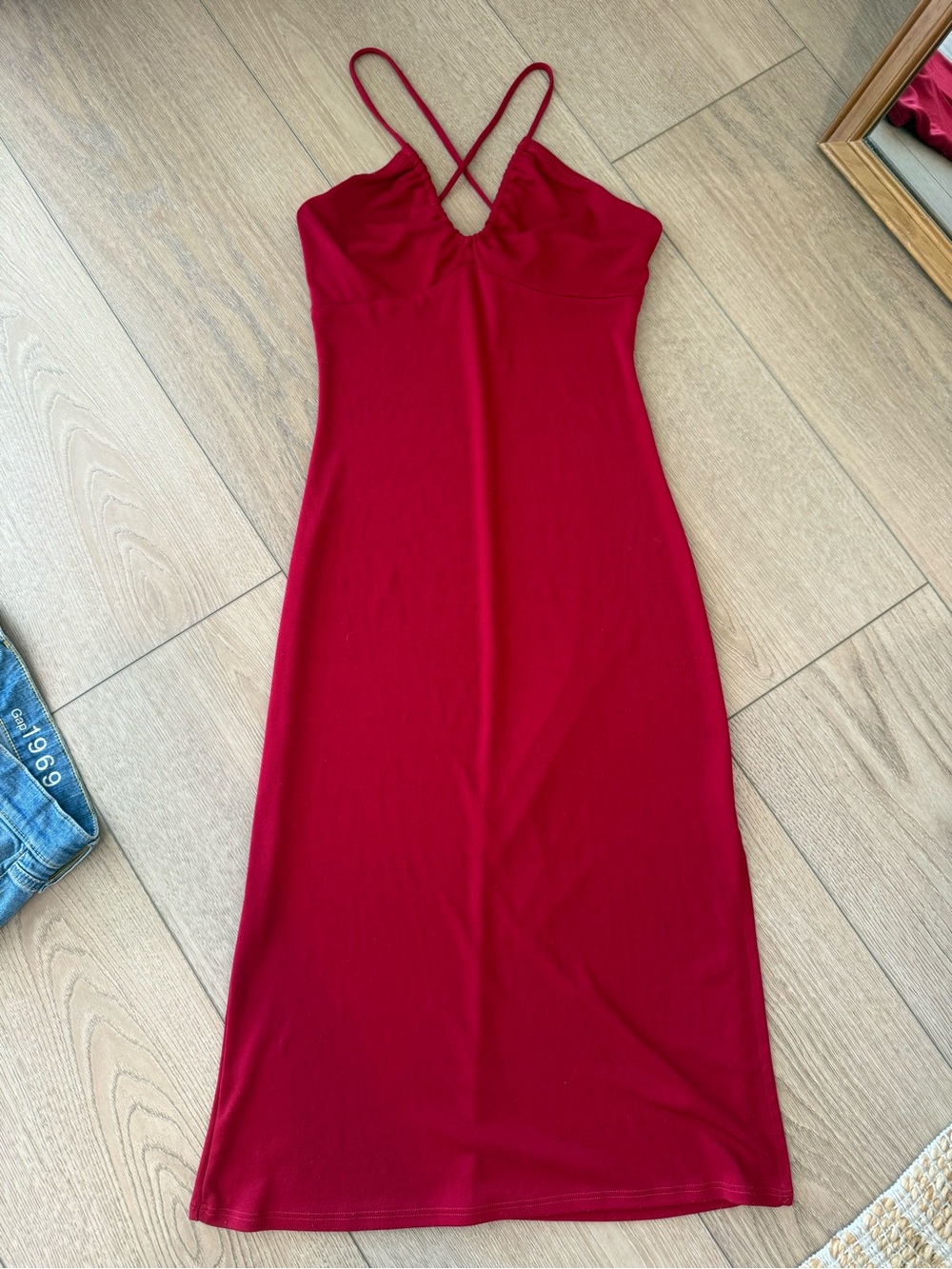 Heart Moon Star Vintage Y2K Red Maxi Dress XS Strappy Bodycon Side Slit